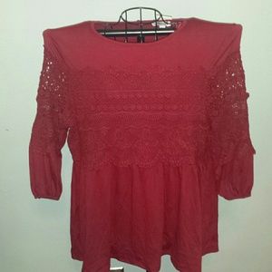 Red tunic top with crochet accents