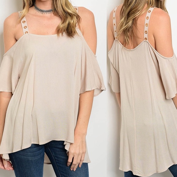 Nude Cold Shoulder Top tunic - Picture 2 of 5