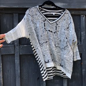 CABI Silk Paisley Striped Back Dolman 3/4 Sleeve