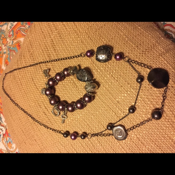 Gunmetal/silver purple Necklace and bracelet