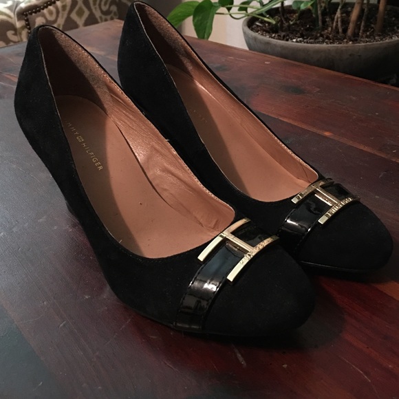 Tommy Hilfiger black suede platform heels