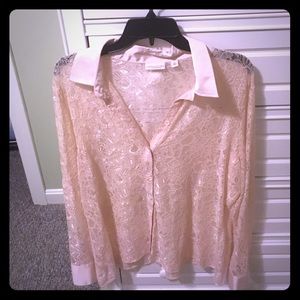 Eva Mendes sheer lace top, cream