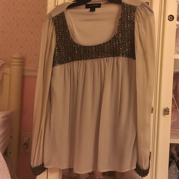 St. John long sleeve blouse with sequin decals