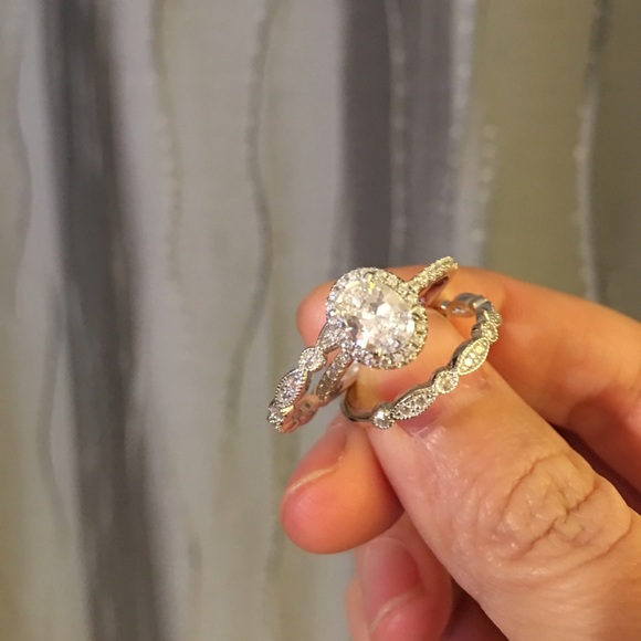 Jewelry - 3pcs real silver engagement wedding ring set