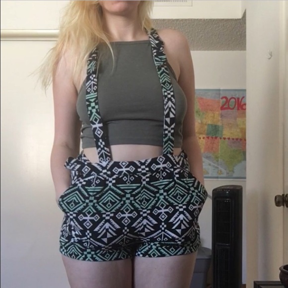 Patterned Overall Shorts