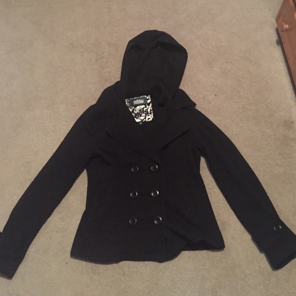 Black hooded pea coat