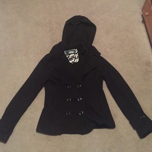 Black hooded pea coat