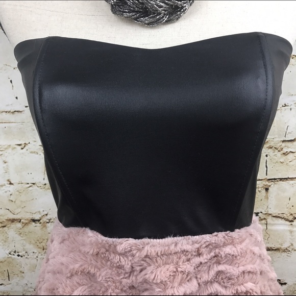 Faux Leather Bust Dress With Plush Skirt - Picture 2 of 4