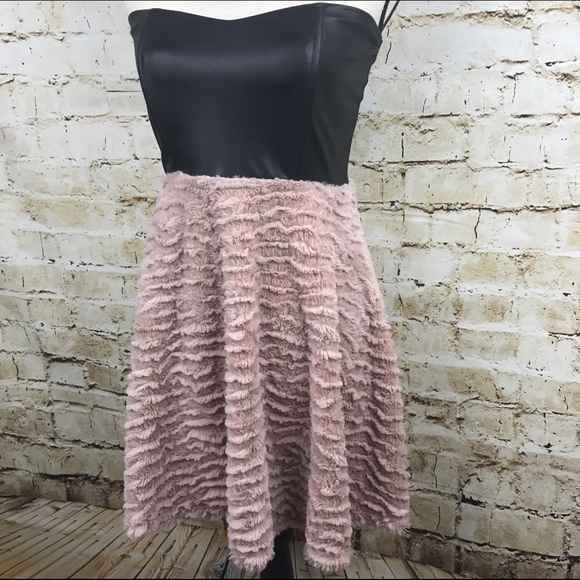 Faux Leather Bust Dress With Plush Skirt - Picture 4 of 4