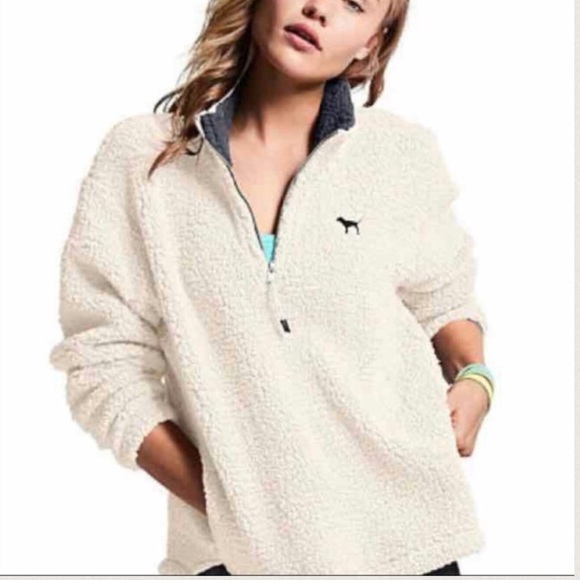 NWOT VS / PINK BOYFRIEND HALF ZIP SHERPA DARK GREY