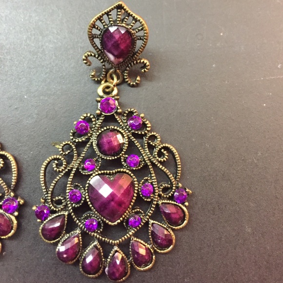 Purple Dangle Teardrop Earrings - Picture 2 of 2