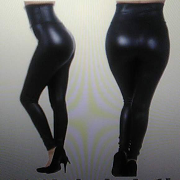 BLACK STRETCHY FAUX LEATHER LEGGINGS - Picture 4 of 4