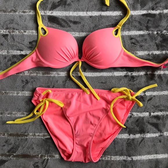 Victoria secret neon pink and yellow bikini