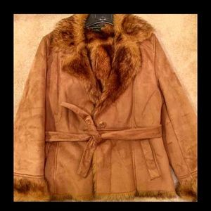 Halston faux suede & fur coat