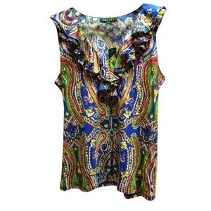 Ralph Lauren Paisley Top w/ Ruffled V-Neck.