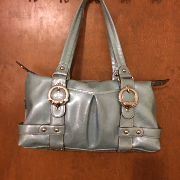 Light blue patent leather bag