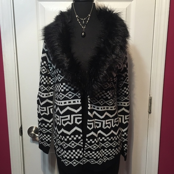 NWT Rebellious One Faux Fur Sweater Cardigan S