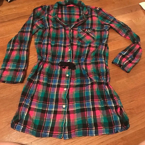 Victoria's Secret plaid drawstring sleep shirt
