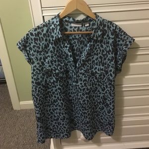 Blue and black print blouse