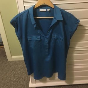 Blue button up dress blouse