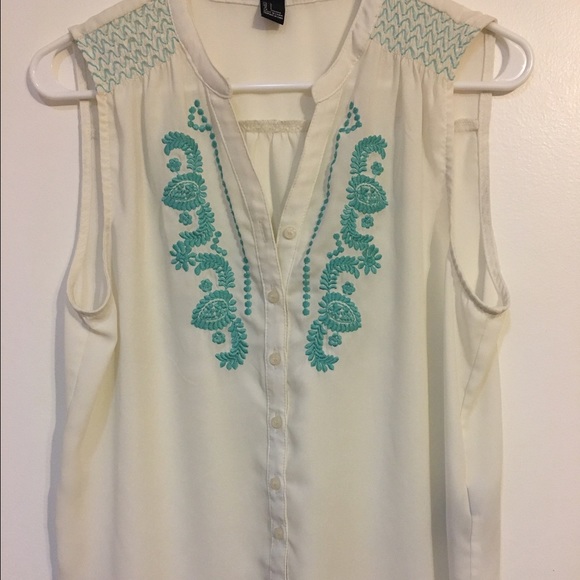 White/turquoise Forever 21 Tank Top Size L