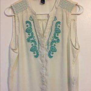 White/turquoise Forever 21 Tank Top Size L