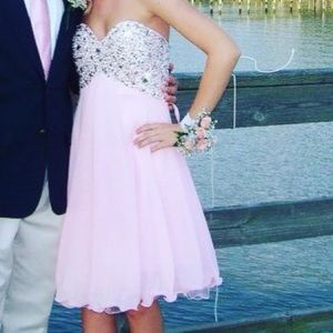 Pink Beaded Strapless Sweetheart Cocktail Dress