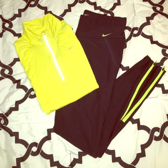 Yellow & black running Nike jacket and legging set