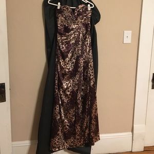 Strapless animal print prom dress with beading