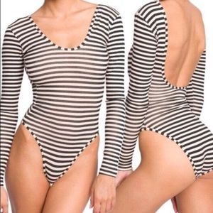 Cotton Spandex Long Sleeve Striped Bodysuit