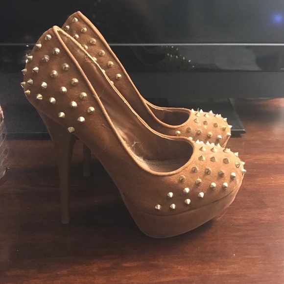 Brown spiked platform heels