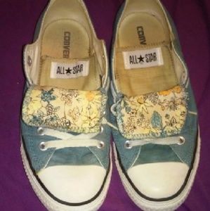 Converse Shoes - Blue Converse w/ floral double tongues Converse Shoes - Blue Converse w/ floral double tongues