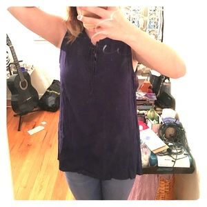 Navy blue sleeveless tie neck blouse