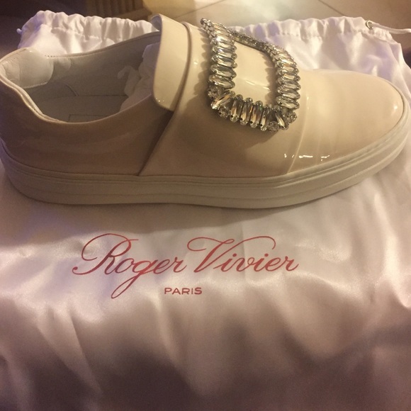 Roger Vivier Leather Strass Buckle Sneaker, Cream - Picture 1 of 4
