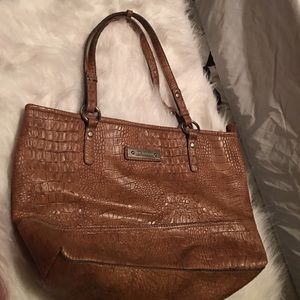 Brown Leather Gator-Skin Handbag