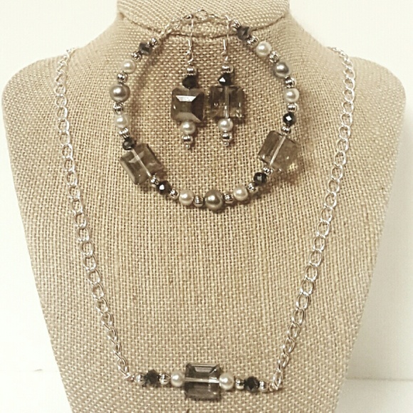 Handmade bar necklace w/matching bracelet&earrings - Picture 1 of 2