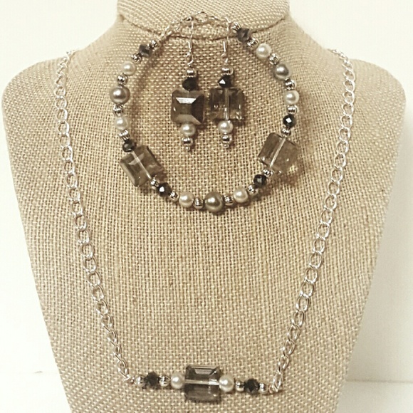 Handmade bar necklace w/matching bracelet&earrings - Picture 2 of 2