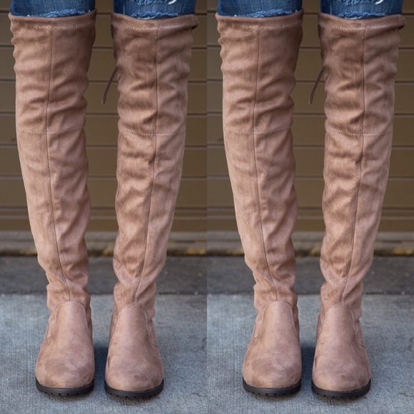 MUST GO!😱 TAUPE Over the Knee  Flat Boot - Picture 3 of 6
