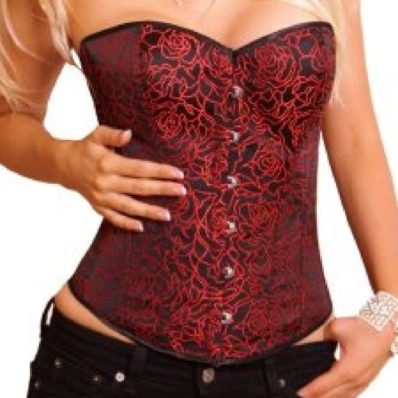 Red Floral design strapless tapestry bustier/corset - Picture 1 of 4