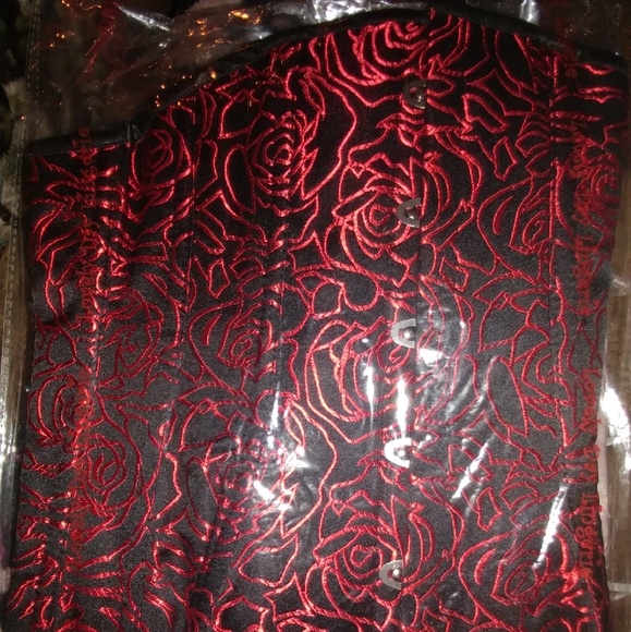 Red Floral design strapless tapestry bustier/corset - Picture 2 of 4