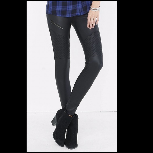 Express sexy black leather motorcycle style pants