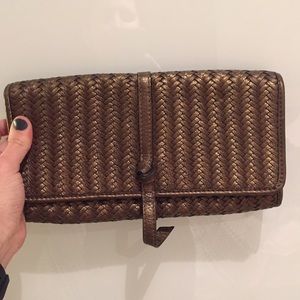 Banana Republic Woven Bronze Leather Clutch