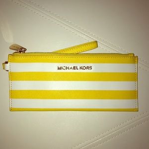 Yellow & White stripe Michael Kors wristlet