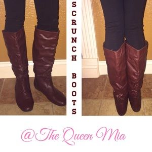 Brown Knee High Scrunch Boots