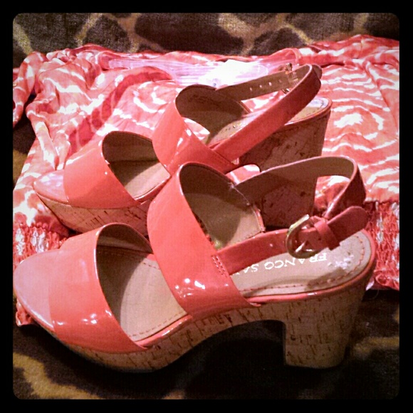 Franco Sarto orange cork platform sandals