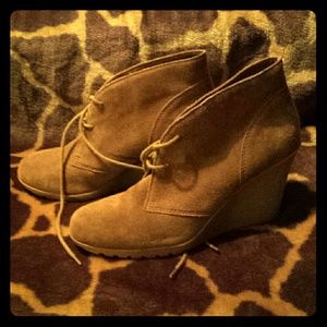 White Mountain Tan wedge heel lace up booties