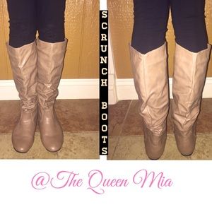 Tan Knee High Scrunch Boots