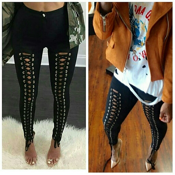 Black lace up tights
