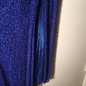 Royal Blue CACHE Long Evening Gown w/Beading  Sz 8