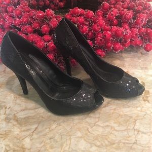ALDO Black Sequined Peep Toe Heels